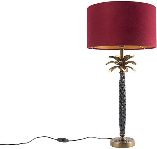 Art Deco Tischlampe Bronze mit samtrotem Schirm 35 cm - Areka
