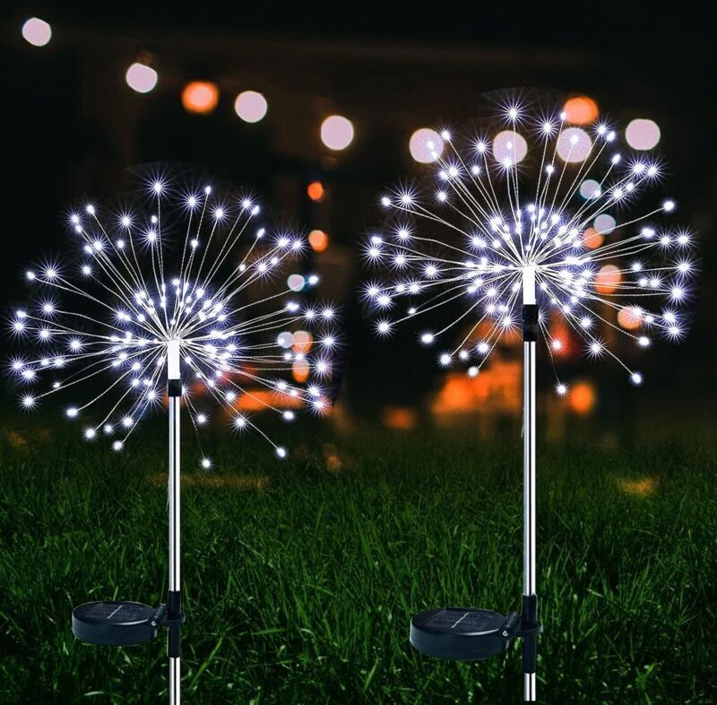 Solar-Außenleuchten, 2 Stück, 150 LEDs, Solar-Feuerwerksleuchten, 2 Modi, solarbetrieben für Terrasse und Rasen