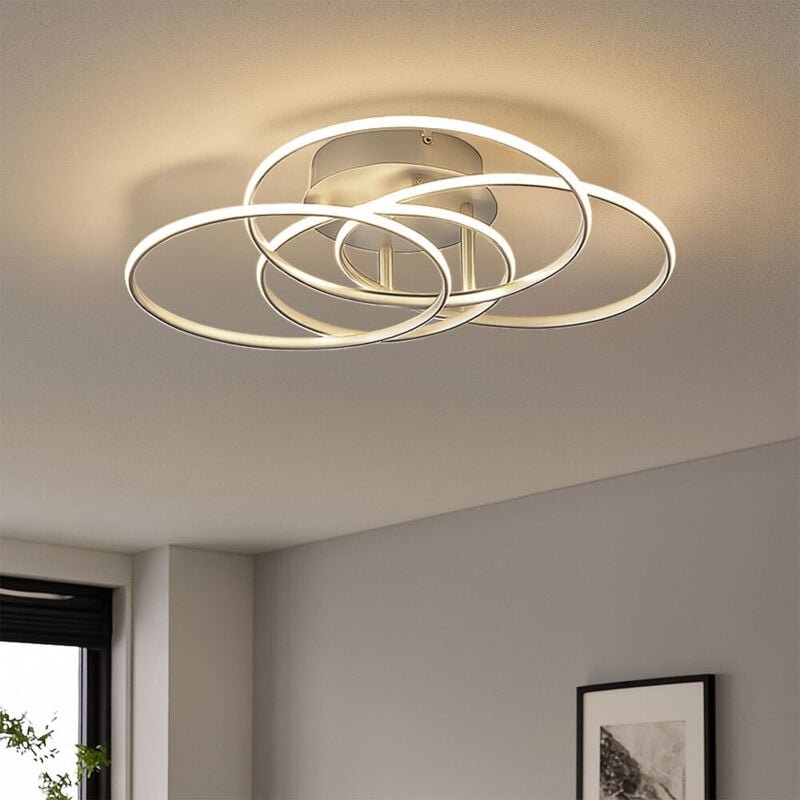 LED Designleuchte Ringe beweglich Deckenleuchte silber Wohnzimmerlampe, Alu, 55W 4650Lm neutralweiß, DxH 51,5x11,4 cm