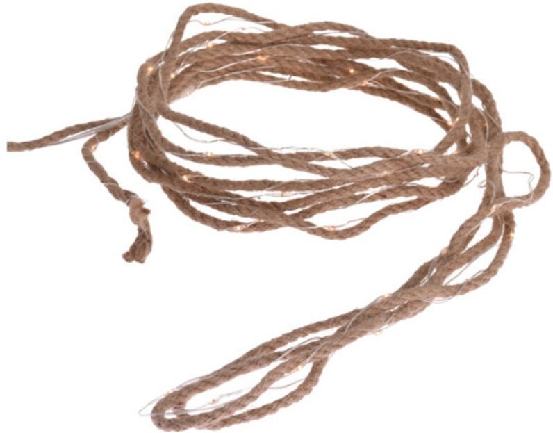 Feste, batteriebetriebene Girlande, 30 Mikro-LEDs, Juteseil, Licht, warmweiß, 5,03 m