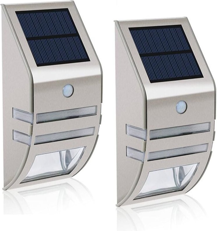 Thumbnail - MianBaoShu 2er-Pack Solar-LED-Leuchten aus Edelstahl, wasserdichte Außenwandleuchten mit Bewegungsmelder, 90°-Weitwinkel...