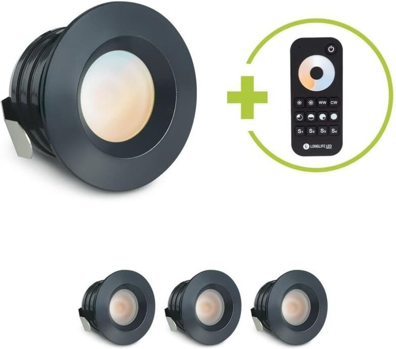 Einbaustrahler Mini flach Torino 3W CCT IP44 - Farbe: anthrazit RAL 7016 - Anzahl: 4x