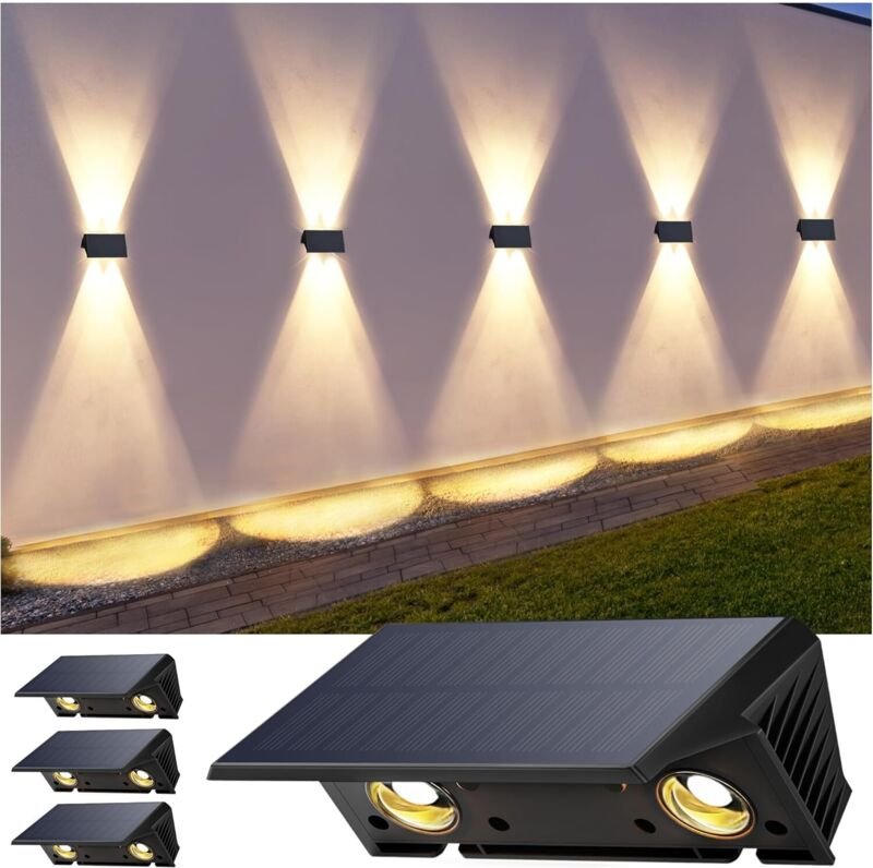 wandleuchte solar außen solar wandleuchte aussen solarlampen Nach Oben und Unten Beleuchtet 4 LEDs IP67 Wasserdichte Sol...