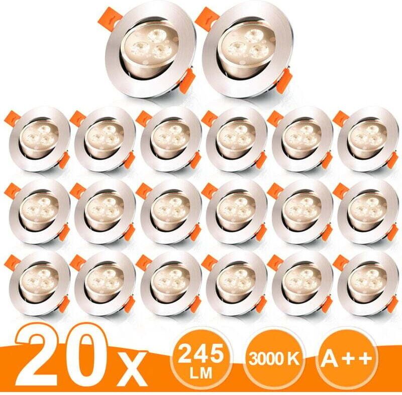 ALOVZE 20x Verstellbare LED Einbaustrahler, 3W Einbaustrahler, Einbaustrahler, Deckenstrahler Einbaustrahler - Warmweiß