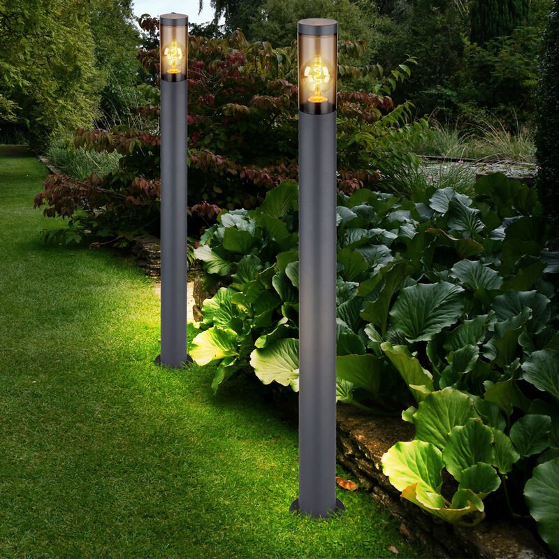 Stehlampe Wegeleuchte Pollerleuchte außen Gartenlampen anthrazit IP44 Standleuchte Terrasse, Edelstahl rauchfarben, 1x E...