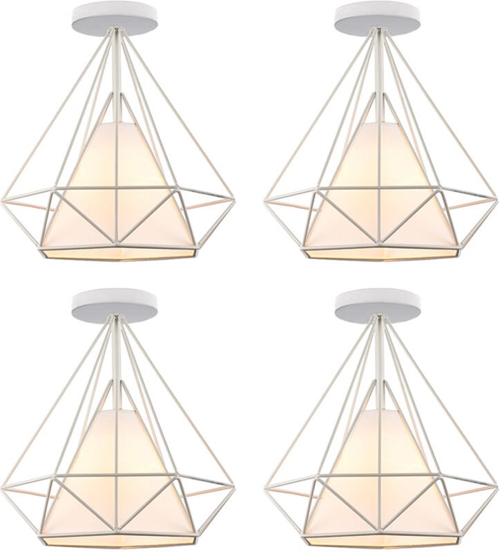 Deckenleuchte Weiß Vintage Deckenlampe mit Käfig Antik Semi-Flush Mount Ø25cm Diamant Licht E27 Lampenfassung für Esszim...