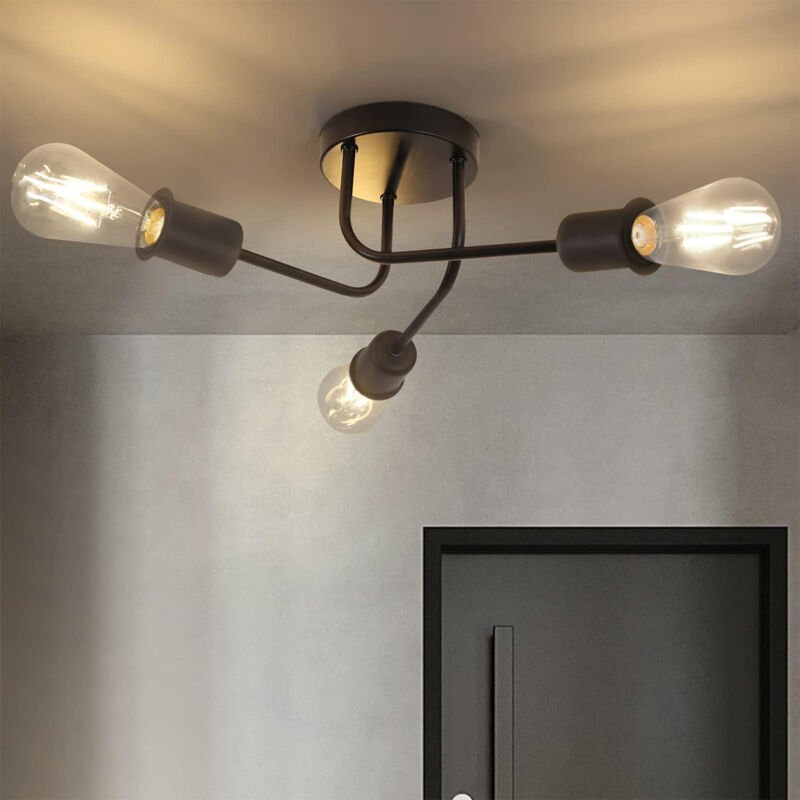 Gbly - Deckenleuchte Vintage Deckenlampe Retro - Schwarz 3 Flammig Wonhzimmerlampe Industrie E27 Rustikaler Stil für Woh...