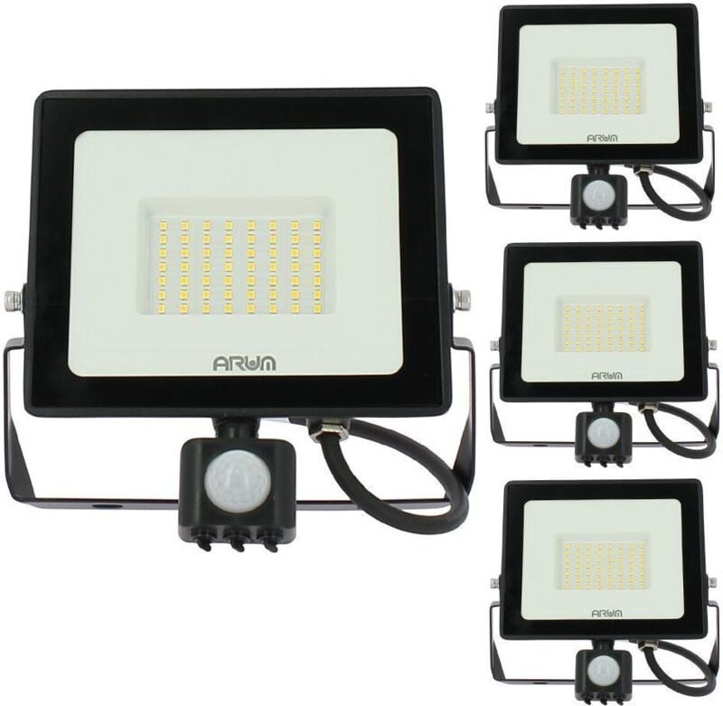Set mit 4 LED-Projektoren 50 W Schwarzer Bewegungsmelder IP65 Farbtemperatur: Kaltes Weiß 6000K