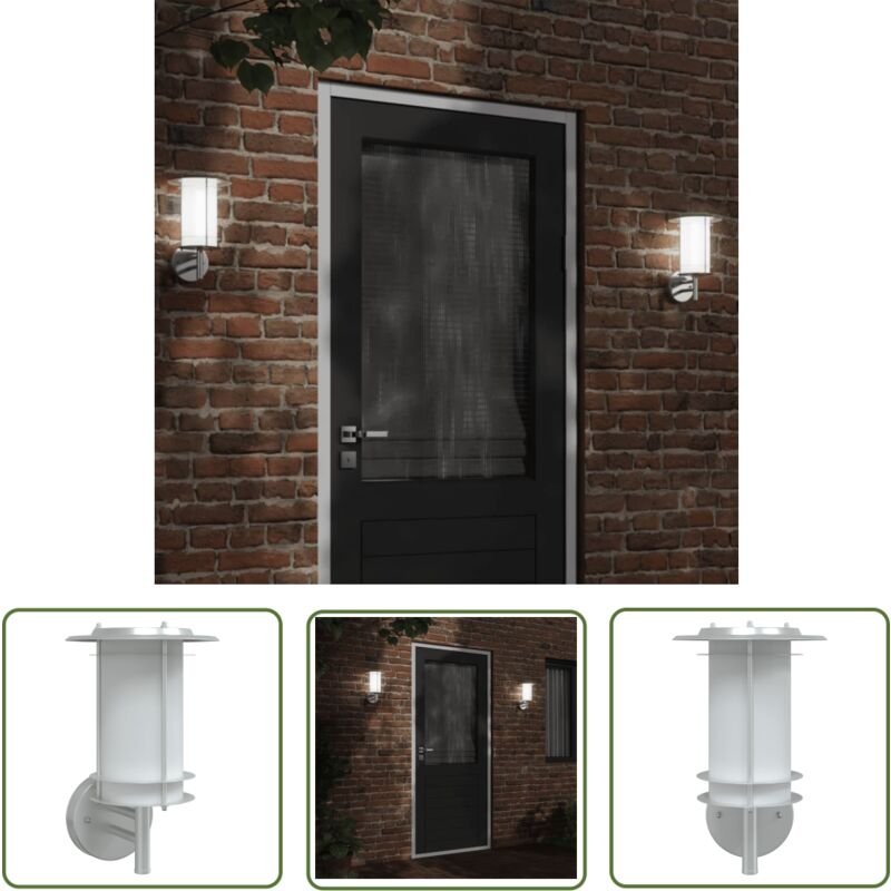 Außenwandleuchte Silbern Edelstahl - Outdoor Wandleuchte - Edelstahl Leuchte - Gartenleuchte - Gartenbeleuchtung - Wette...