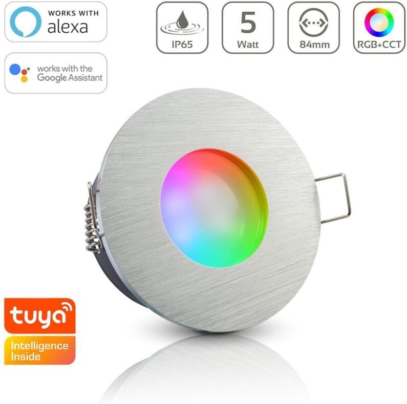Einbauspot IP65 rund - Farbe: Alu-gebürstet - LED Leuchtmittel: GU10 5W RGB+CCT Smart