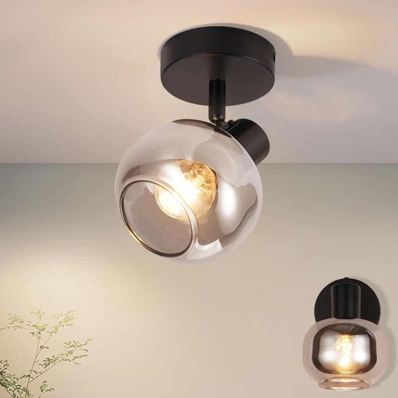 Gbly - Deckenlampe Wohnzimmer Deckenstrahler Vintage - 1 Flammig E14 Fassung Deckenleuchte Rauchgrau Glas Retro Deckensp...