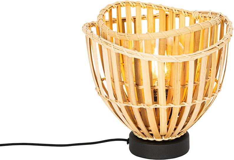 Thumbnail - Qazqa - Orientalische Tischlampe schwarz mit natürlichem Bambus - Pua