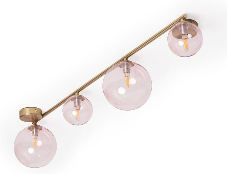 Efectoled - Deckenleuchte aus Metall und Glas Moonlight Brass 4 Spots Rosa