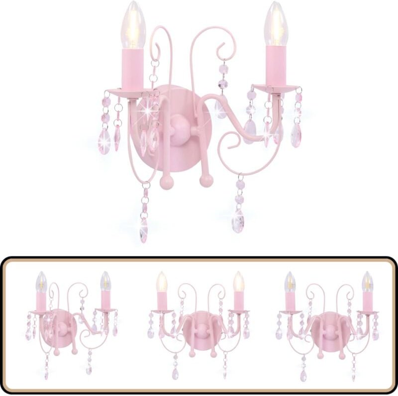Wandleuchte mit Perlen Rosa 2 × E14-Fassungen - Wandleuchte - Rosa - Deko Leuchte - Wohnzimmer Beleuchtung - Schlafzimme...