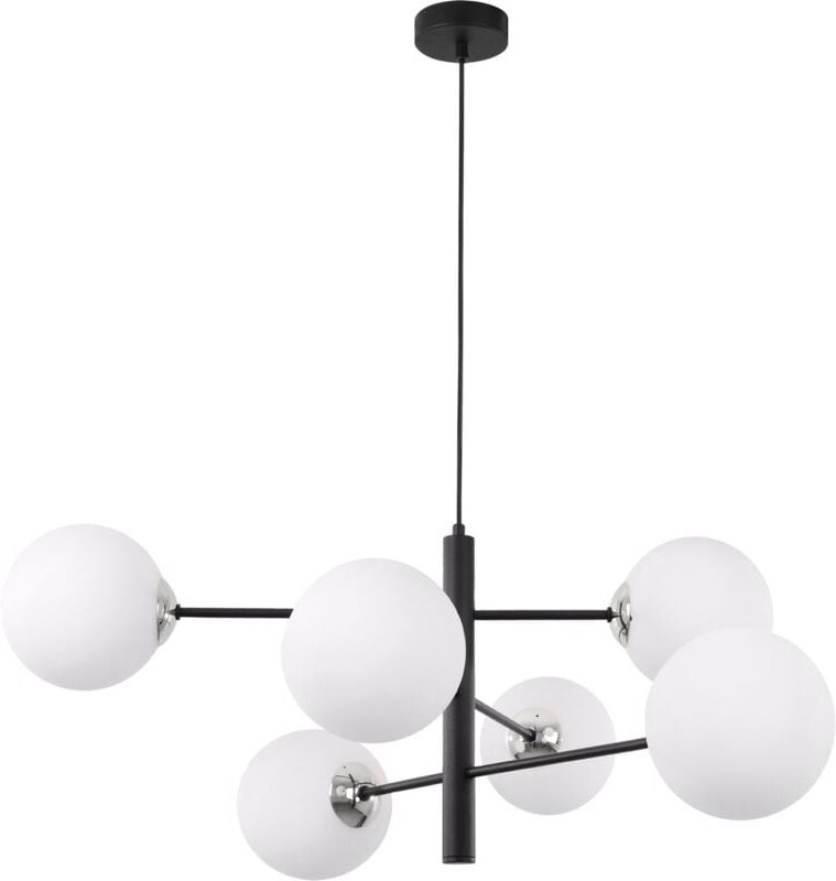 Vicenza Hängelampe Schwarz Chrom 6 Flache Weisse Lampenschirme E14