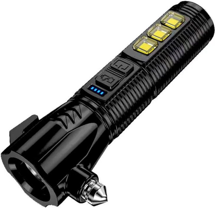 Multifunktionale Starke Licht Taschenlampe Auto Sicherheit Hammer USB Aufladbare Feuer Notfall Signal Lampe Flucht