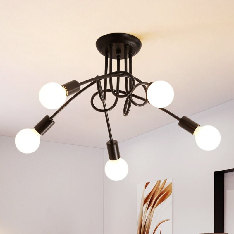 Thumbnail - Goeco - Industrielle Deckenleuchte, Edison 5-Licht Metal Kronleuchter, Retro Deckenbeleuchtung, Schwarz Deckenleuchten, ...