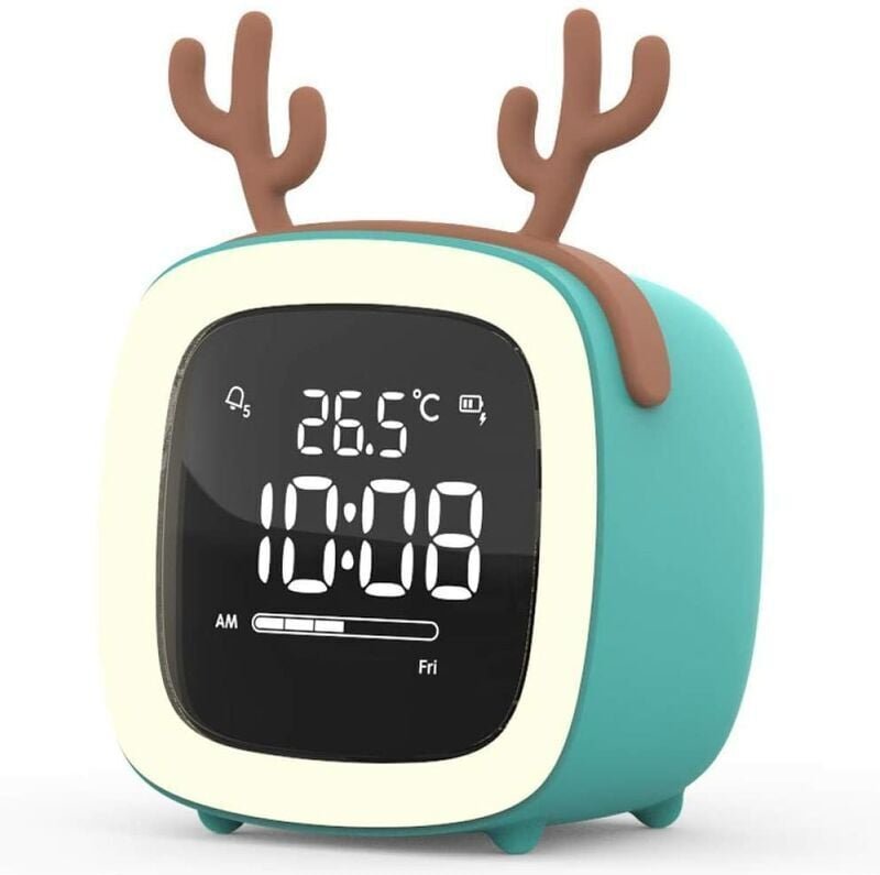 Blauer Hirsch, niedlicher Cartoon, für Kinder und Studenten, mit intelligentem kleinen Wecker, personalisierte Uhr, elek...