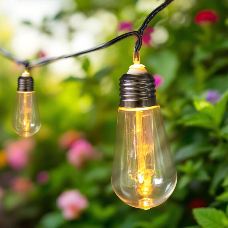 Led Lichterkette mit 10 Glühbirnen – 450 cm warmweiß – mit Timer & Netzstecker – Deko Lichterkette für Garten, Balkon, T...