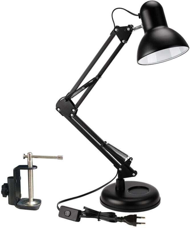 Verstellbare Architekten-Schreibtischlampe zum Anklipsen – Lesen zu Hause – Schwarz