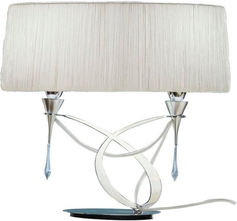 Inspired Mantra Fusion Lucca Lucca Tischlampe, 2-flammig, E27, klein, poliertes Chrom mit weißem Schirm und klarem Krist...