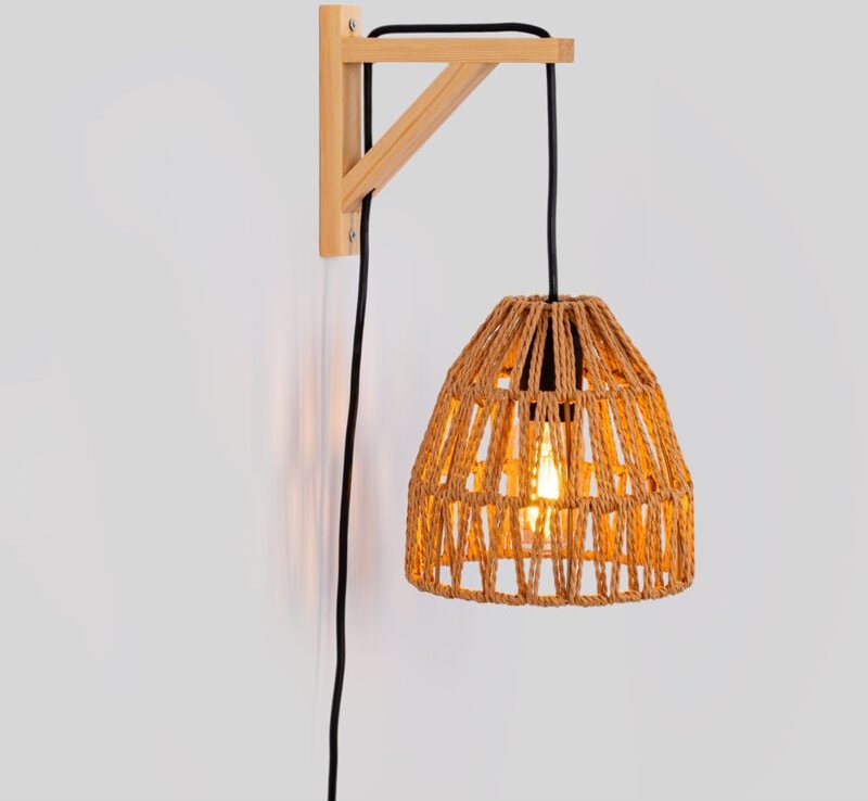 Wandleuchte "Leo" aus Holz und geflochtenem Papier