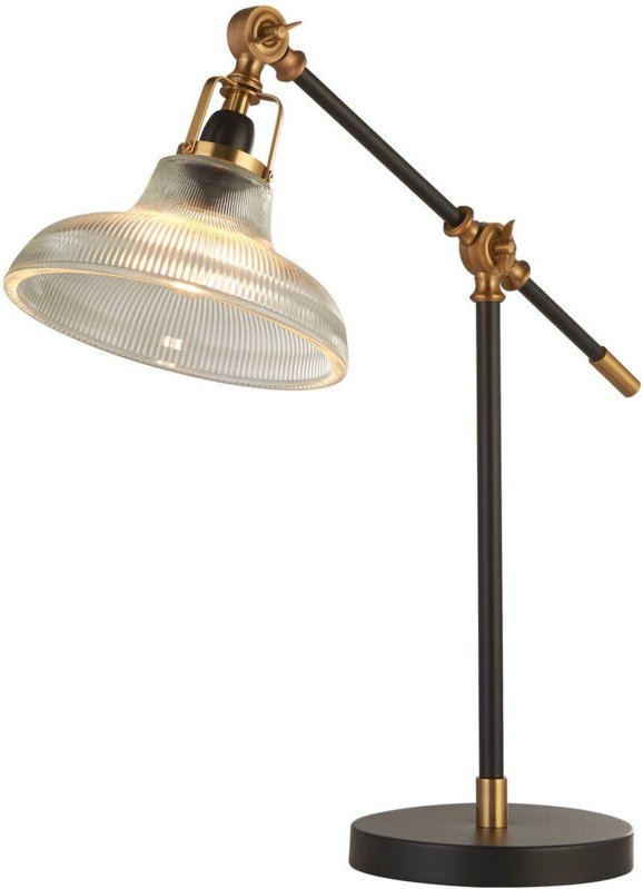 Searchlight Berwick Tischlampe Schwarz & Messing mit klarem geripptem Glas