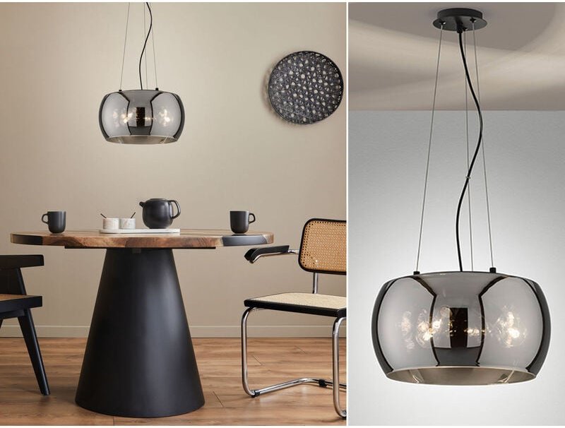 Meinewunschleuchte - led Pendelleuchte 3-flammig rund aus Rauchglas Industrial, ø 40cm