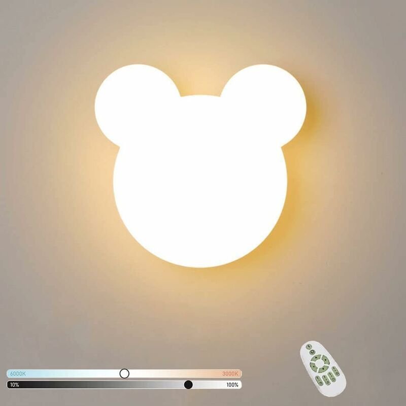 Kinderzimmer Wandleuchte Dimmbar 12W LED Wandlampe mit Fernbedienung Kinder Nachttischlampe LED Nachtlicht Kinder Nachtl...