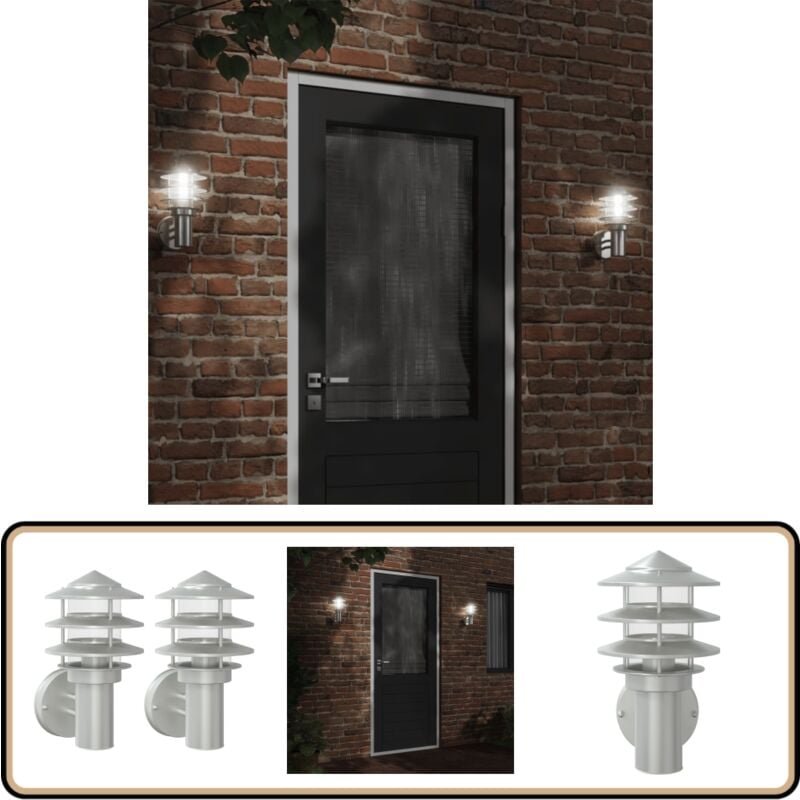 Außenwandleuchten 2 Stk. Silbern Edelstahl - Outdoor-Beleuchtung - Wandleuchte - Edelstahl - Silber - Gartenbeleuchtung