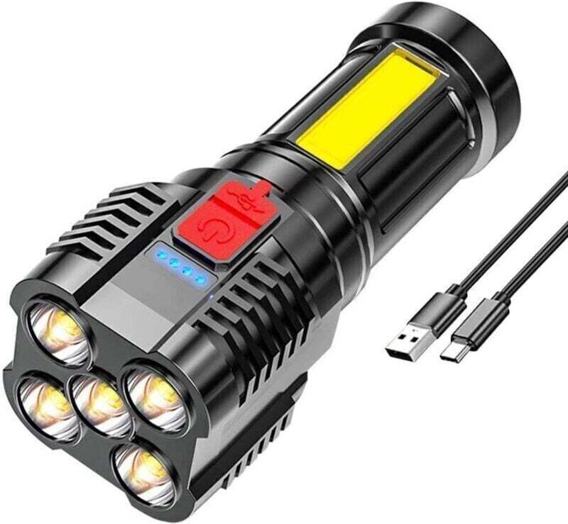 Tragbare 5-LED-Taschenlampe, hohe Helligkeit, USB-aufladbare Arbeitsleuchte mit Seitenlicht, 4 Leuchtmodi, für Camping, ...