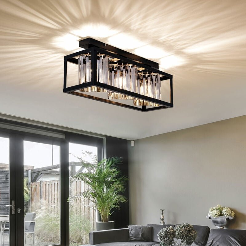 Kristall Deckenleuchte schwarz Deckenlampe E27 3 flammig Wohnzimmerlampe modern, Metall Glas rauchfarben, 3x E27 LxH 51x...
