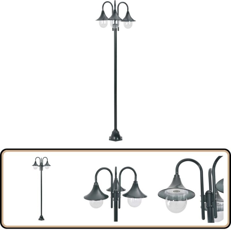Thumbnail - Garten-Pollerleuchte E27 220 cm Aluminium 3-Laterne Dunkelgrün - Gartendekoration - Gartenbeleuchtung - led Laterne - Au...