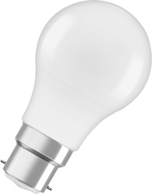 Standard B22 LED-Glühbirne, 4.9W, warmweiß, mattiert.