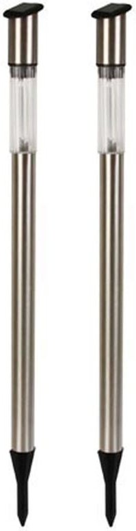 2 LED Solarleuchten mit Erdspieß, Edelstahl, Dämmerungssensor, Höhe 70 cm