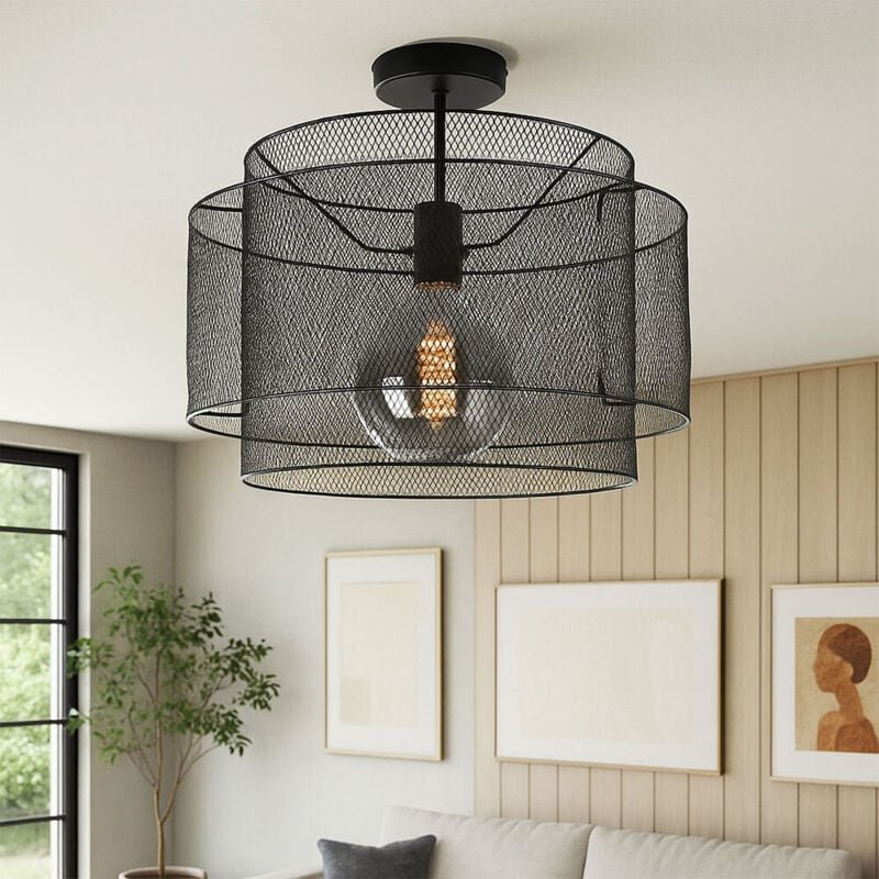 Globo - Deckenleuchte Metall Deckenlampe schwarz rund Esszimmer Käfig Lampe Beleuchtung in Gitterform, Fassung 1x E27, D...