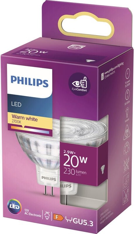 Signify - Philips led 871951430760500 led eek f (a - g) GU5.3 Reflektor 2.9 w = 20 w Warmweiß (ø x l) 51 mm x