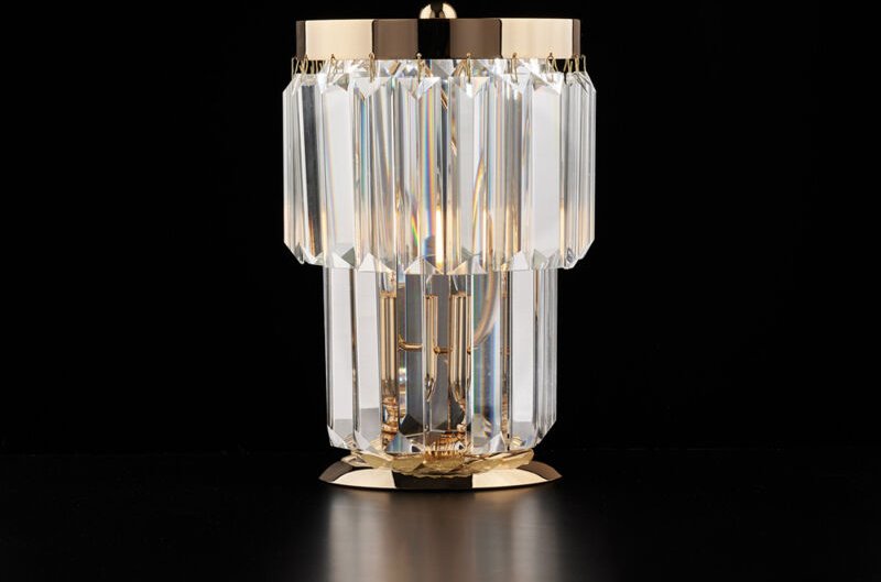 Bonetti Illumina - Schubert - Tischlampe aus Eisen und goldenem Messing mit Strasssteinen 1 Licht H.24 - Ø15 - BL272-LT-...