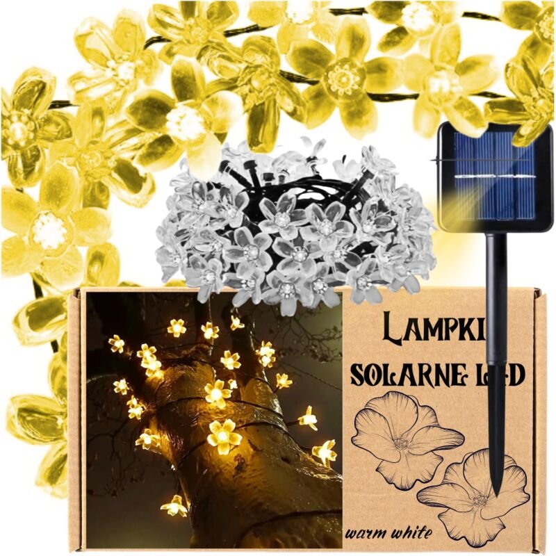 Solarbetriebene LED-Lichterkette mit Veilchen für Balkon, Terrasse und Garten, 50 LEDs, 7 m