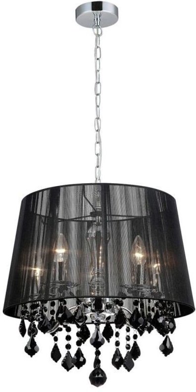 Cornelia - Hängender Anhänger Chrom, Schwarz 5 Light mit schwarzem Stoffschirm, E14 - Italux