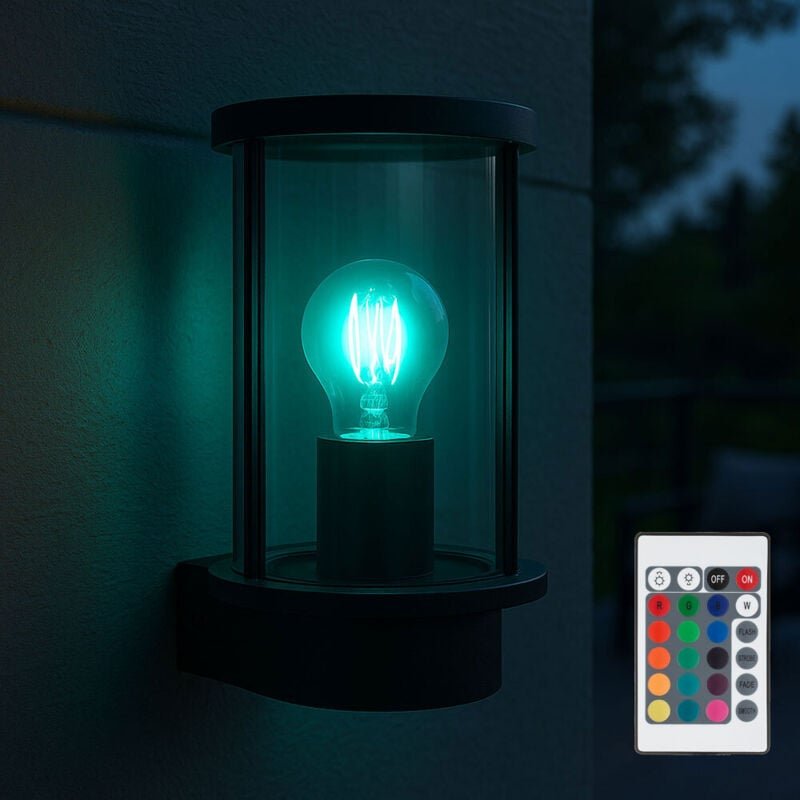 Außenwandleuchte Edelstahl schwarz Haustürlampe Fernbedienung Fassadenlampe dimmbar, Glas rauch, 1x rgb led 4W 470Lm war...