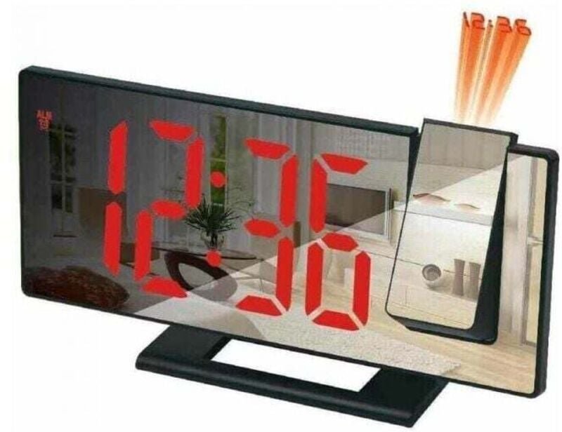 Custodia nera con testo rosso) Sveglia con proiettore, sveglia con proiezione a 180°, orologio digitale con display a sp...