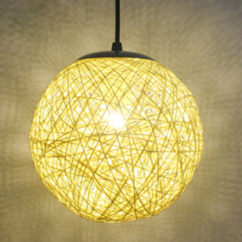 Pendelleuchte Moderne Ø15cm Runde Lampenschirme E27 Handgewebte Rattan-Rankenkugel Hängelampe für Küche Wohnzimmer Esszi...