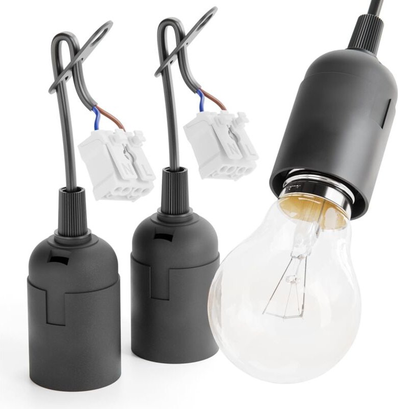3x Baufassung E27 schwarz mit Schnellverbinder - Lampenfassung E27 inkl. Zugentlastung - Baustellenlampe Fassung für max...