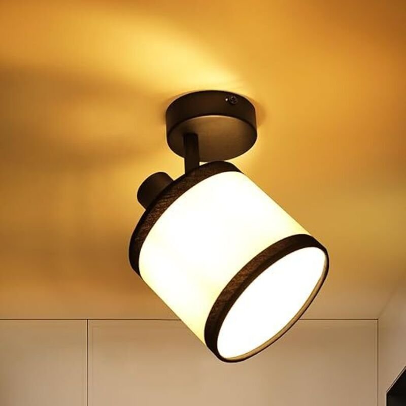 Deckenstrahler 1-flammig Flurlampe Schwarz Deckenlampe Stoff E14 Deckenleuchte schwenkbar Vintage Spotlight Retro für Kü...