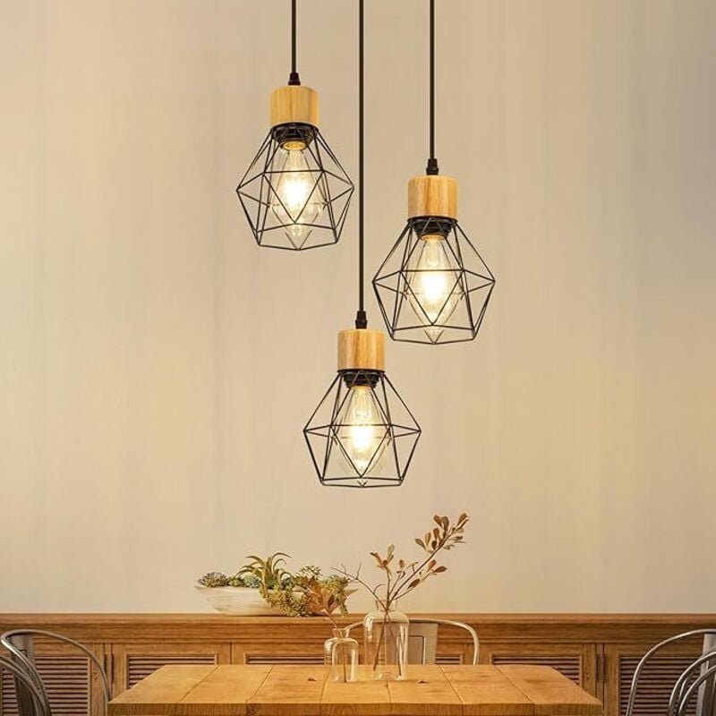 GBLY Pendelleuchte Esstisch Hängelampe Vintage 3 Flammig E27 Retro Schwarz Rund Industrial Für Esszimmer Wohnzimmer Küch...