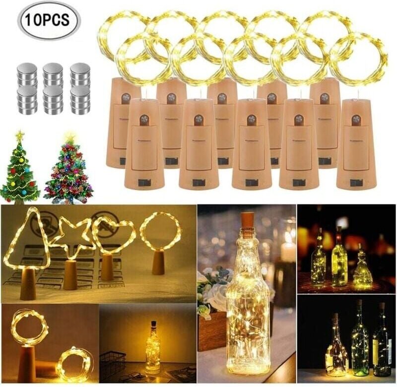 Lichterketten, 10 Stück 20 led 2M Flaschenlichter Warmweiß Weinflaschenlichter Stimmungslichter,--