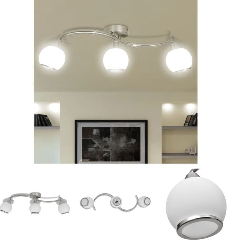 Deckenleuchte mit Glasschirme auf geschwungener Schiene 3 × E14 Lampen - Deckenleuchten - Weiß