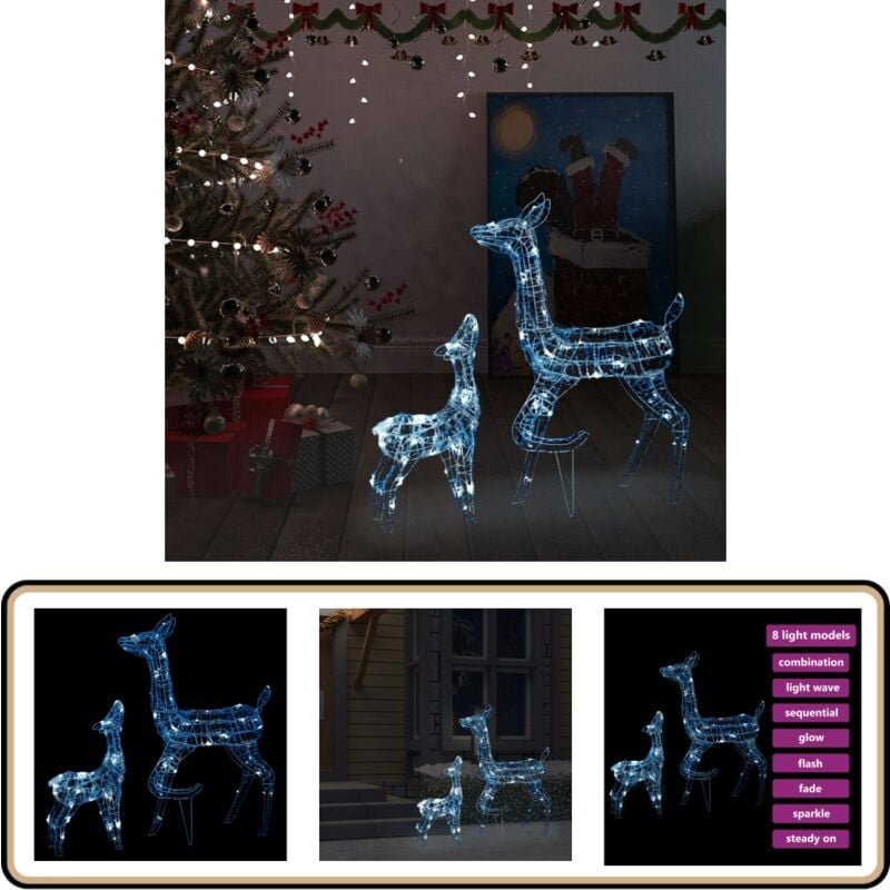 LED-Rentier-Familie Weihnachtsdeko Acryl 160 led Kaltweiß - Weihnachtsdeko - LED-Dekoration - Rentierfigur - Winterdeko ...