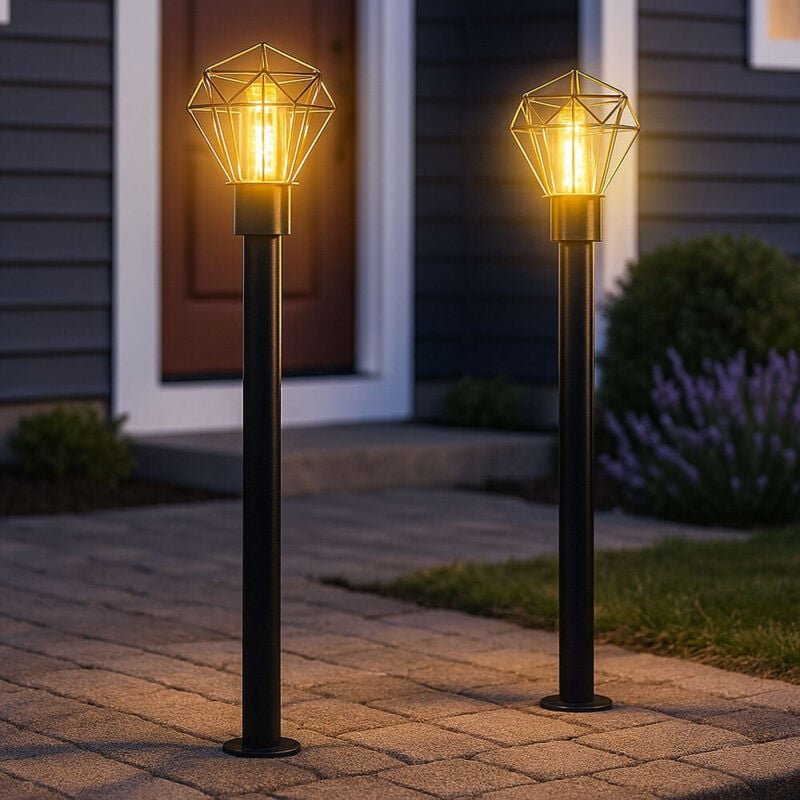 Wegelampe Terrassenlampe Außenleuchte Industriell Stehlampe schwarz Edelstahl Sockelleuchte, 1x E27, LxH 22,5x100 cm, 2e...